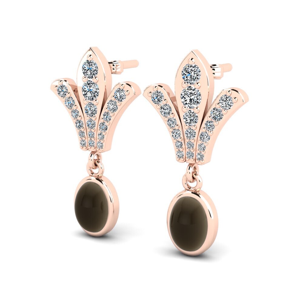 14ct Rose Gold Cabochon Smoky Topaz Women's Earring Roldania