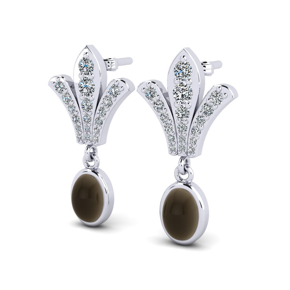 Đá Cabochon Thạch Anh Khói Bông tai nữ Roldania