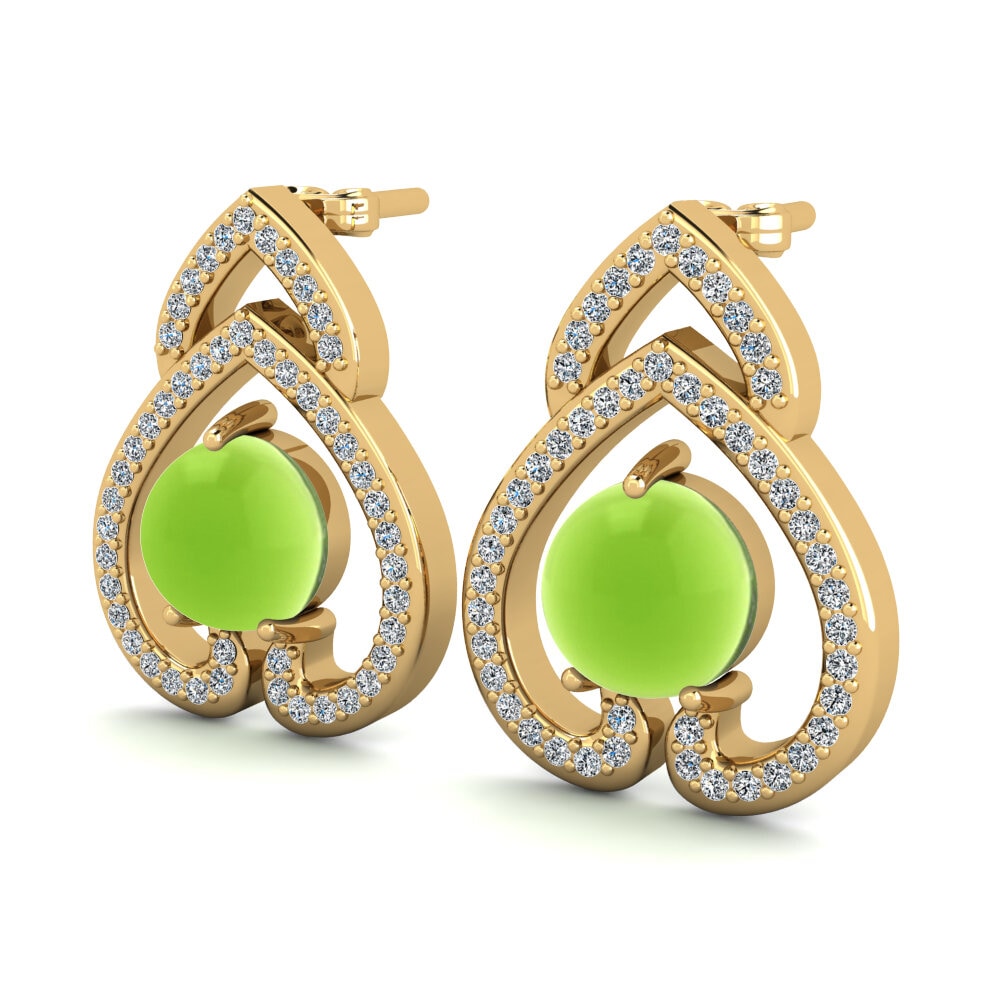 14k Oro Amarillo Peridoto Cabujón Pendiente de mujer Romelde