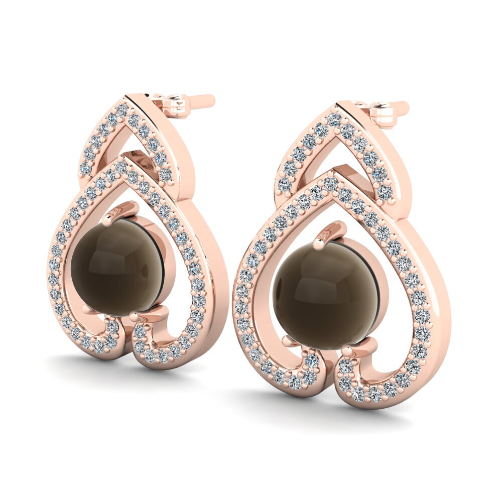 14ct Rose Gold Cabochon Smoky Topaz Women's Earring Romelde