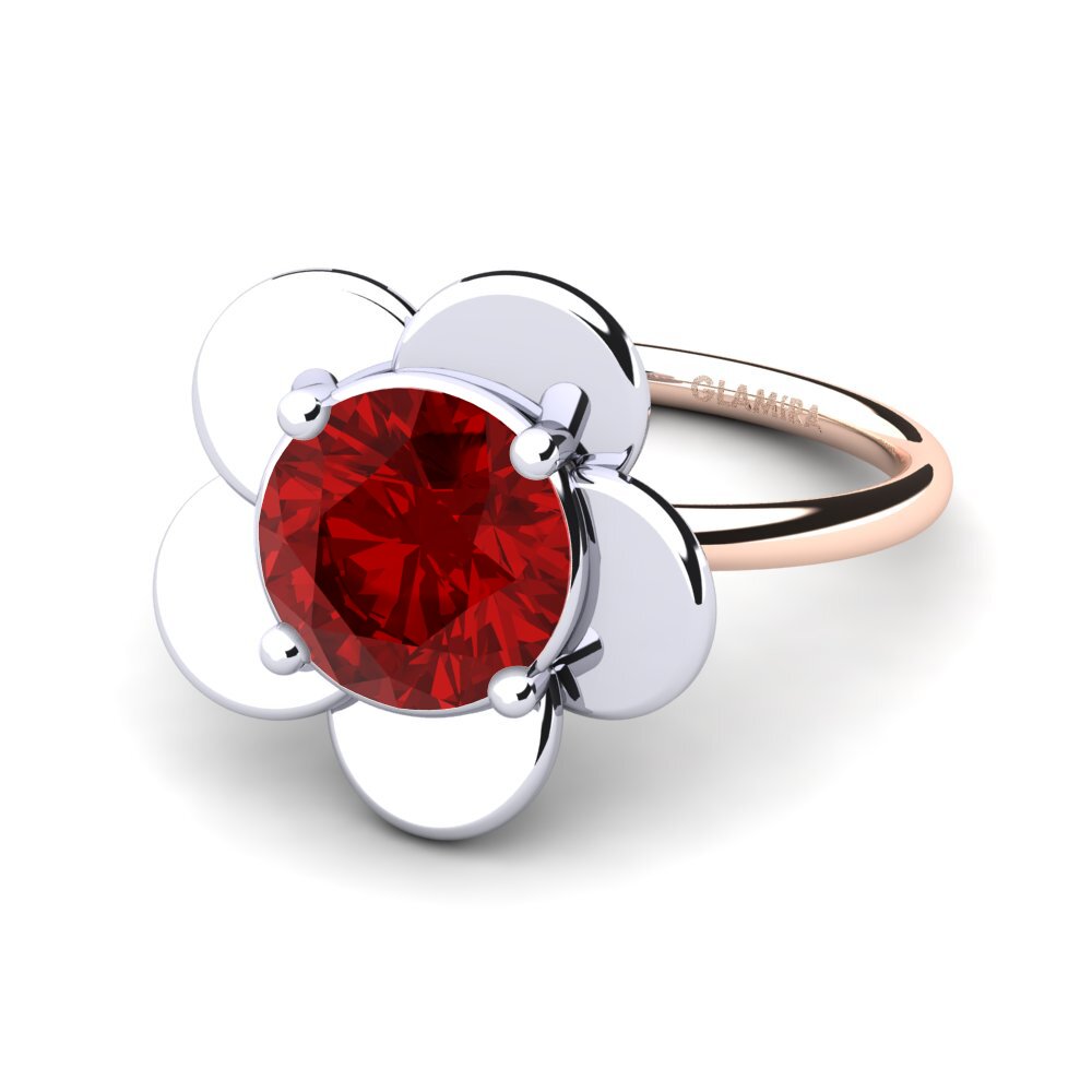 14k Oro Blanco & Rosa Rubí (Creado en laboratorio) Anillo Ronnica