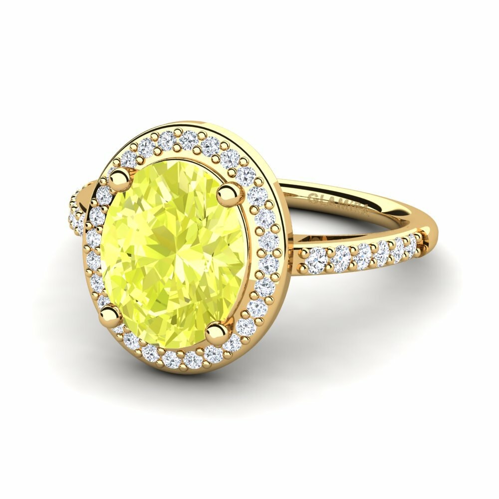 Bagues Or Jaune 14k Quartz Citron Halo