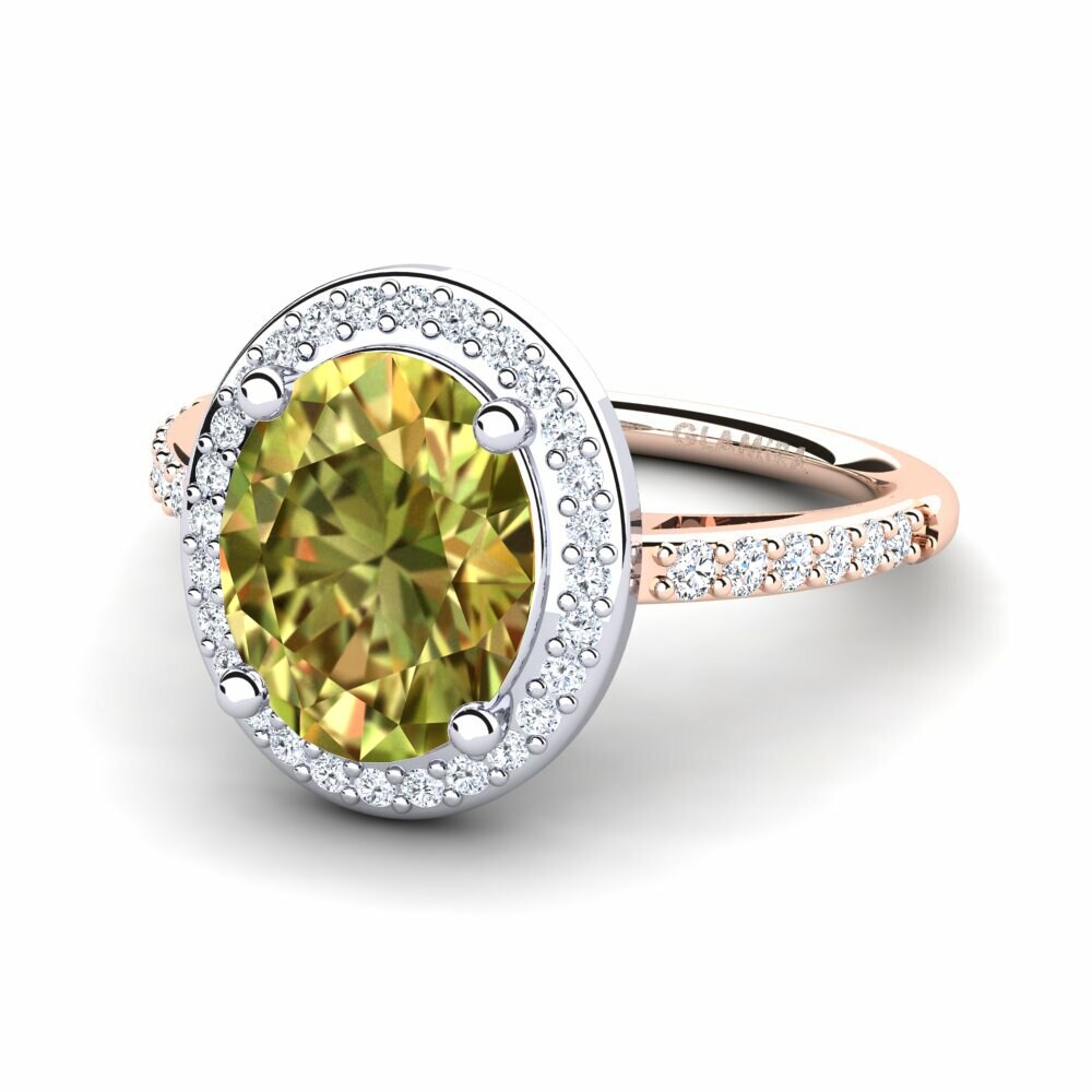 Bagues Or Rose& Blanc 14k Pierre de Sultan Halo