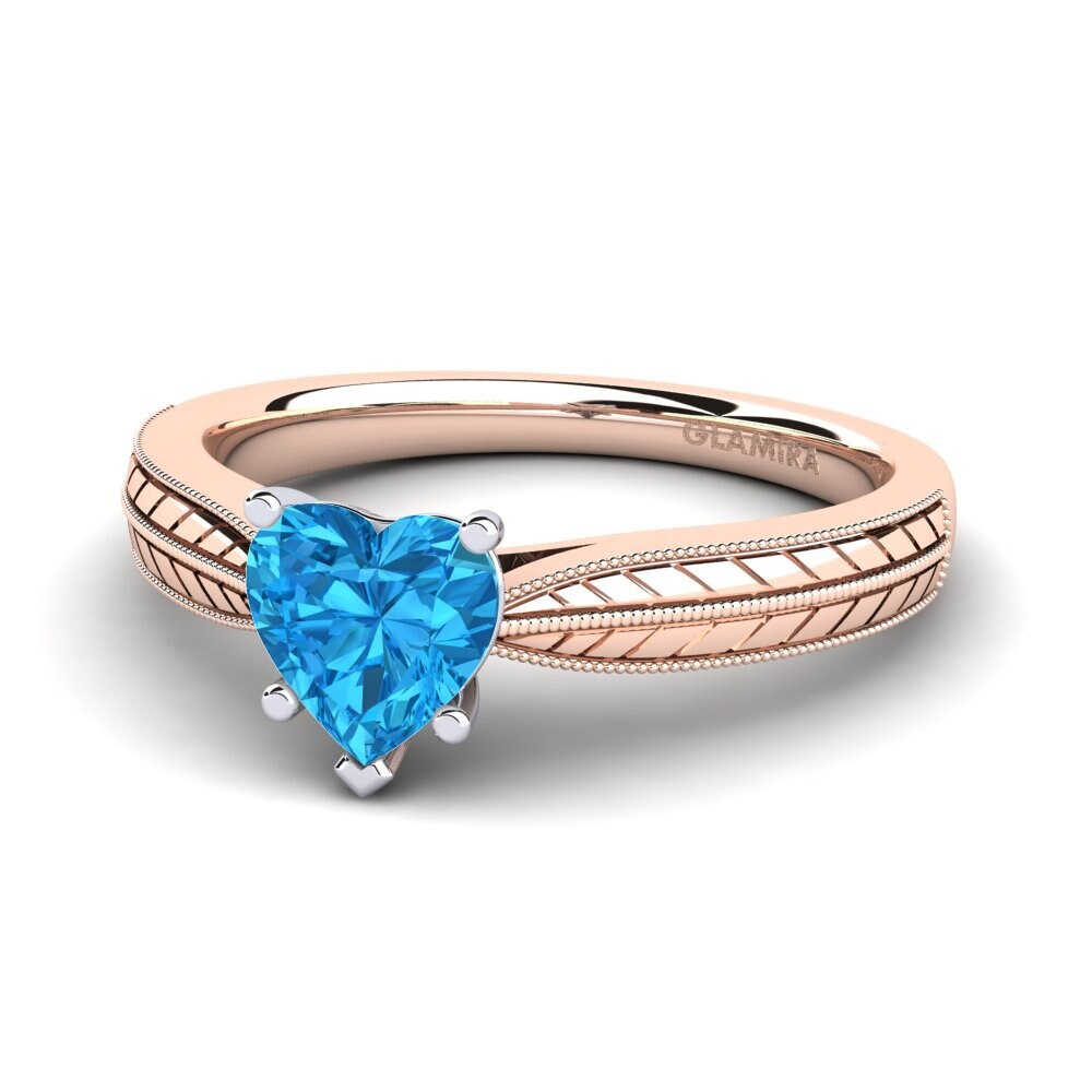 18ct Rose & White Gold Blue Topaz Women's Ring Roxanne