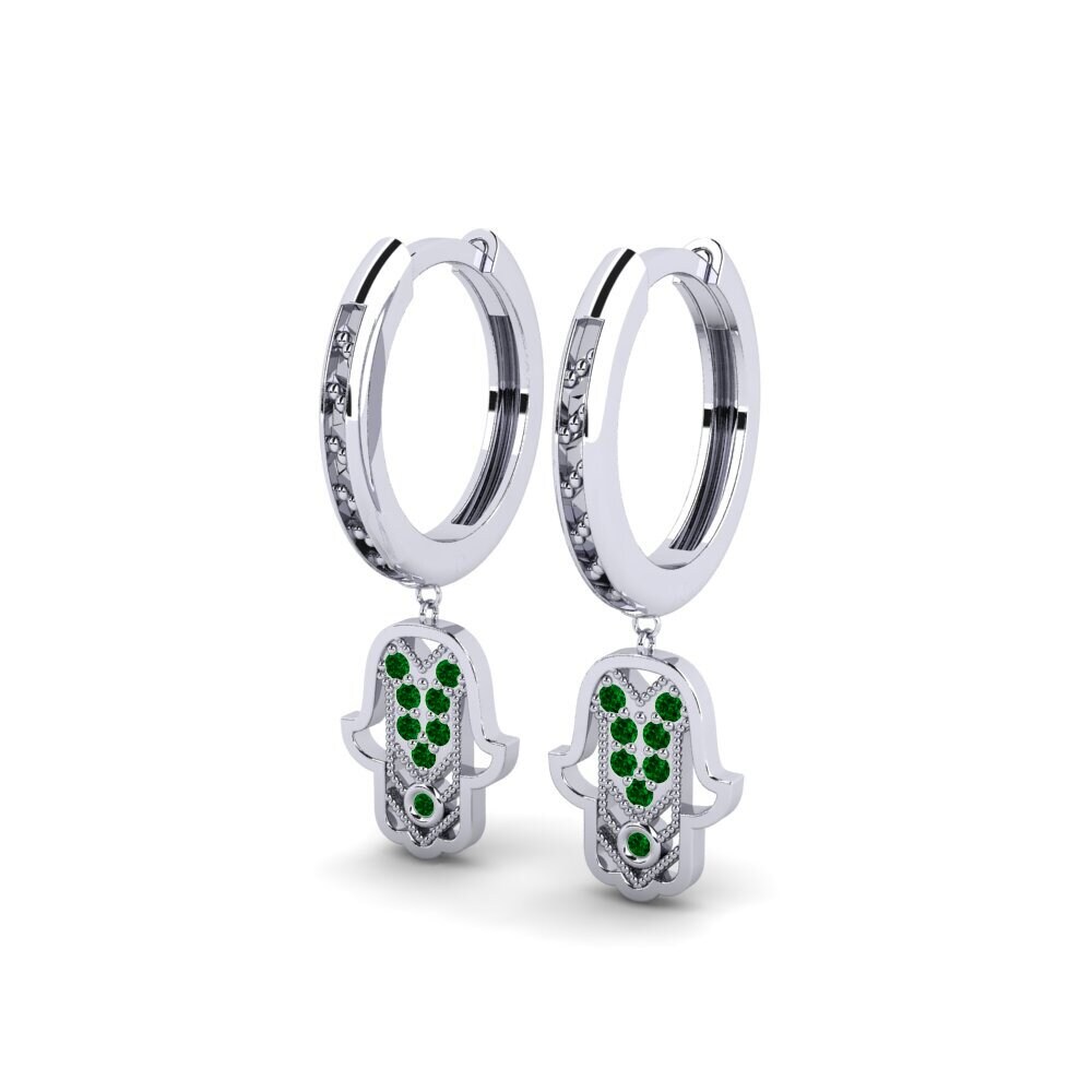 14k White Gold Green Zirconia Women's Earring Ruber
