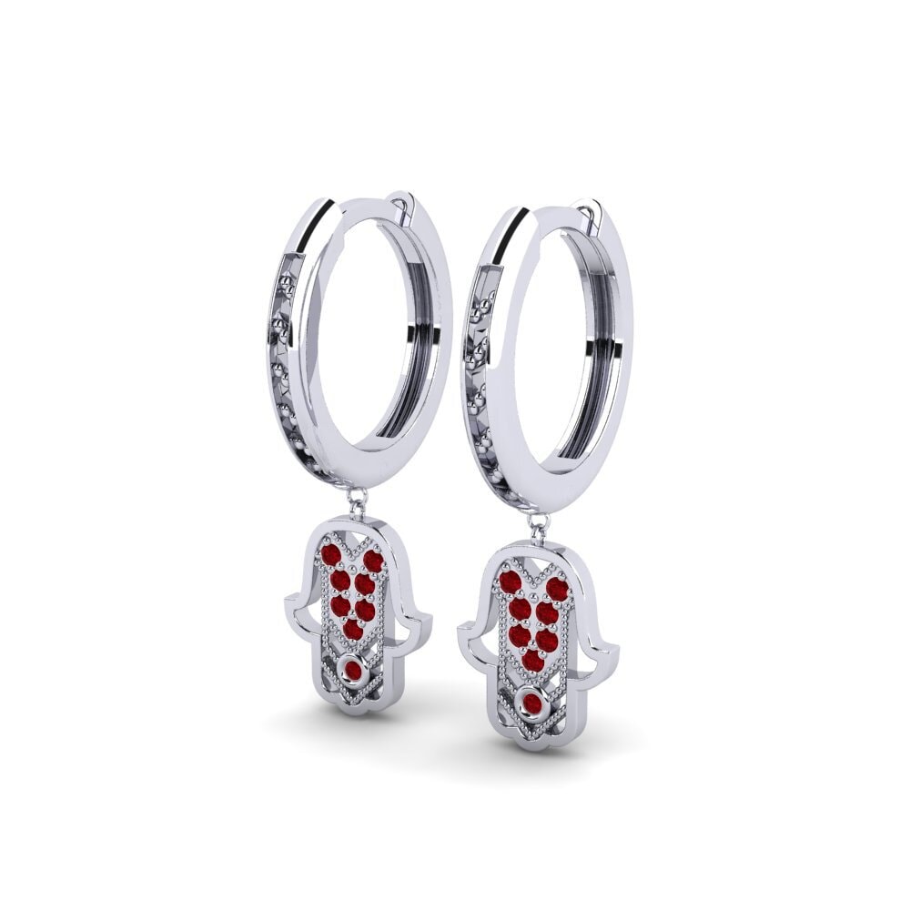 14k White Gold Red Zirconia Women's Earring Ruber