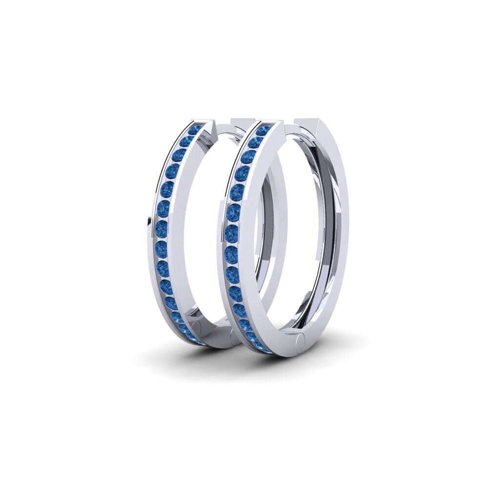 14k Oro Blanco Circonita Azul Oscuro Pendiente de mujer Rumble