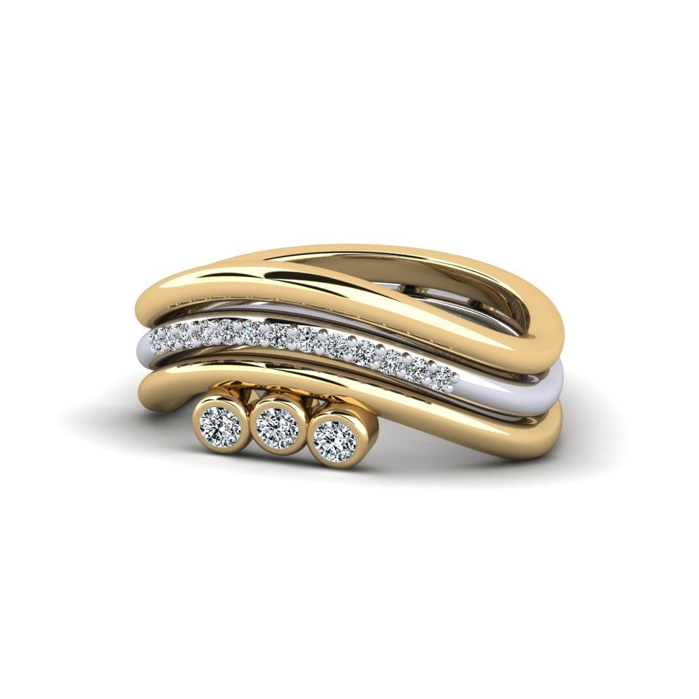 9k Oro Amarillo & Blanco Anillo Rundero SET
