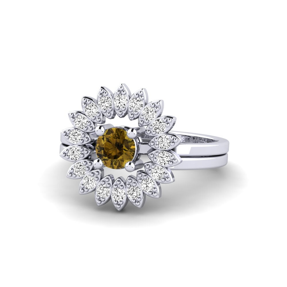 950 Platinum Brown Zircon Ring Rundsw - SET