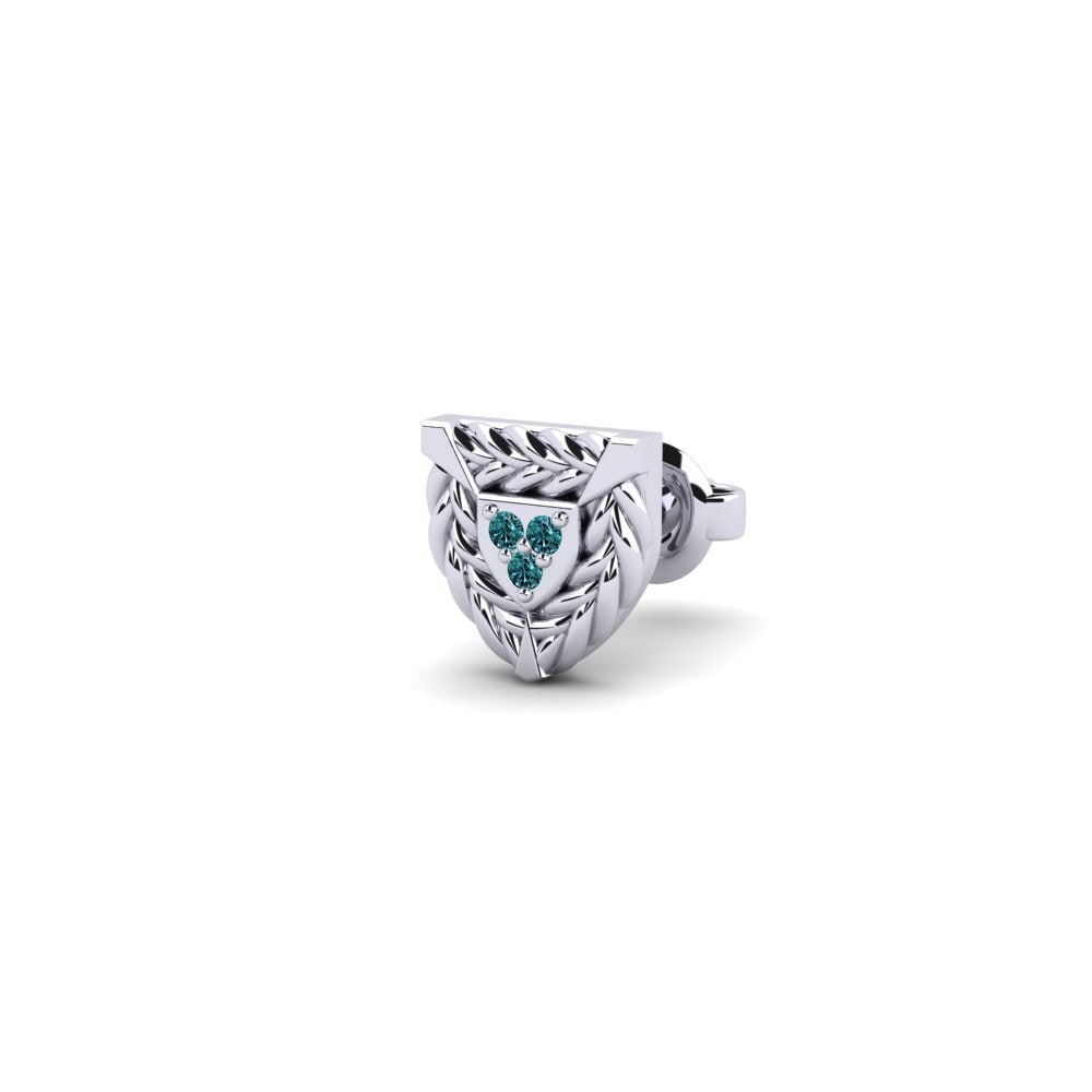 9ct White Gold Blue Diamond Men's Earring Rune