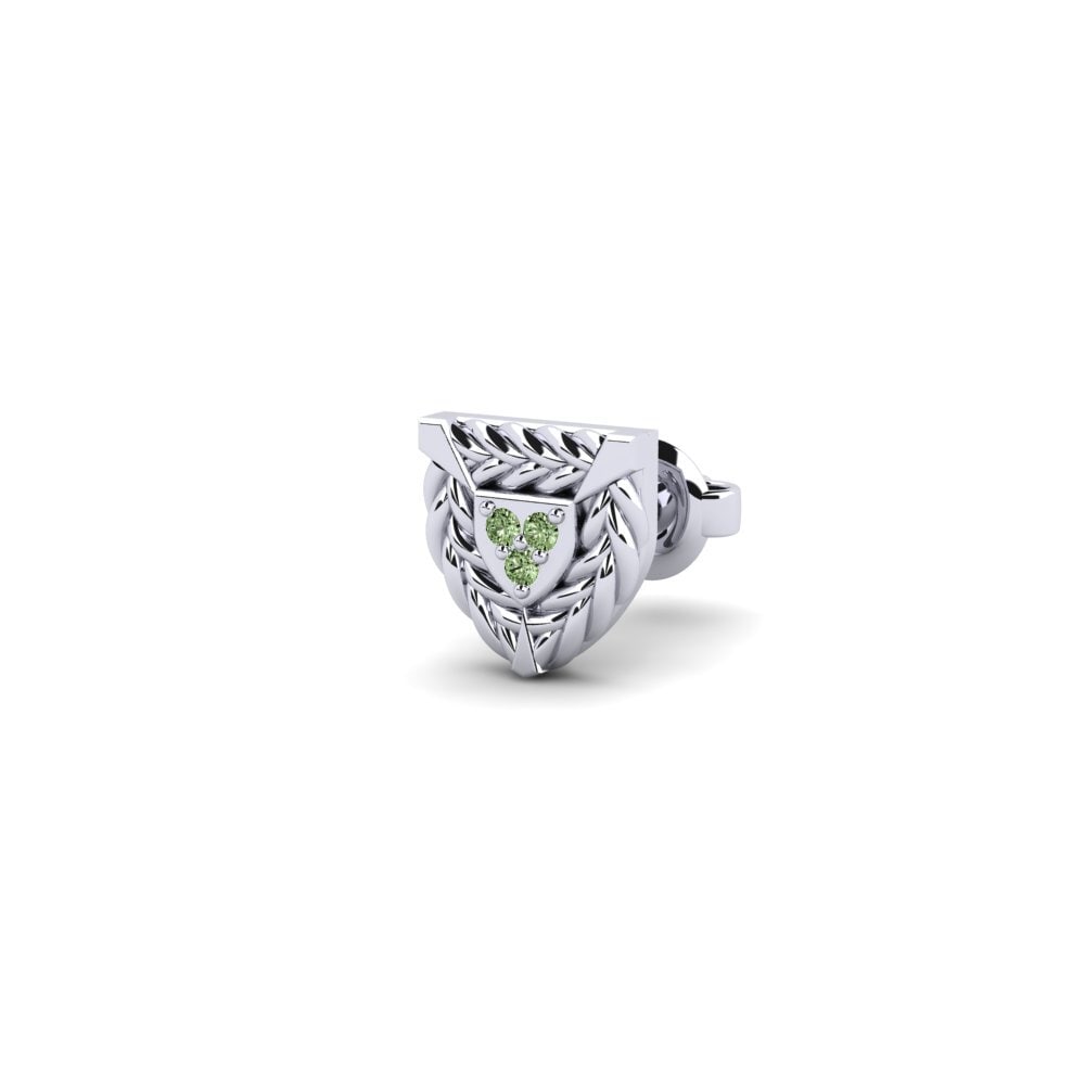 18k Oro Blanco Diamante Verde Pendiente para hombre Rune