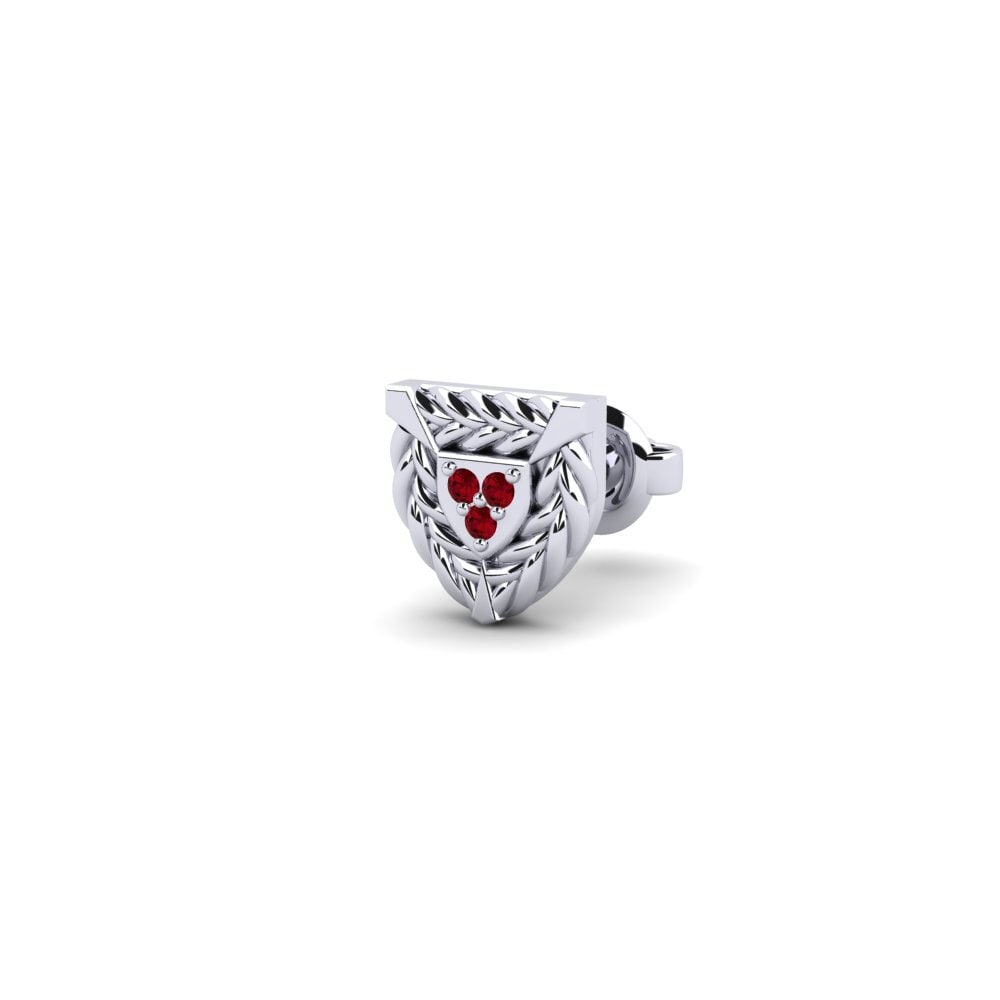 9k Oro Blanco Circonita Roja Pendiente para hombre Rune
