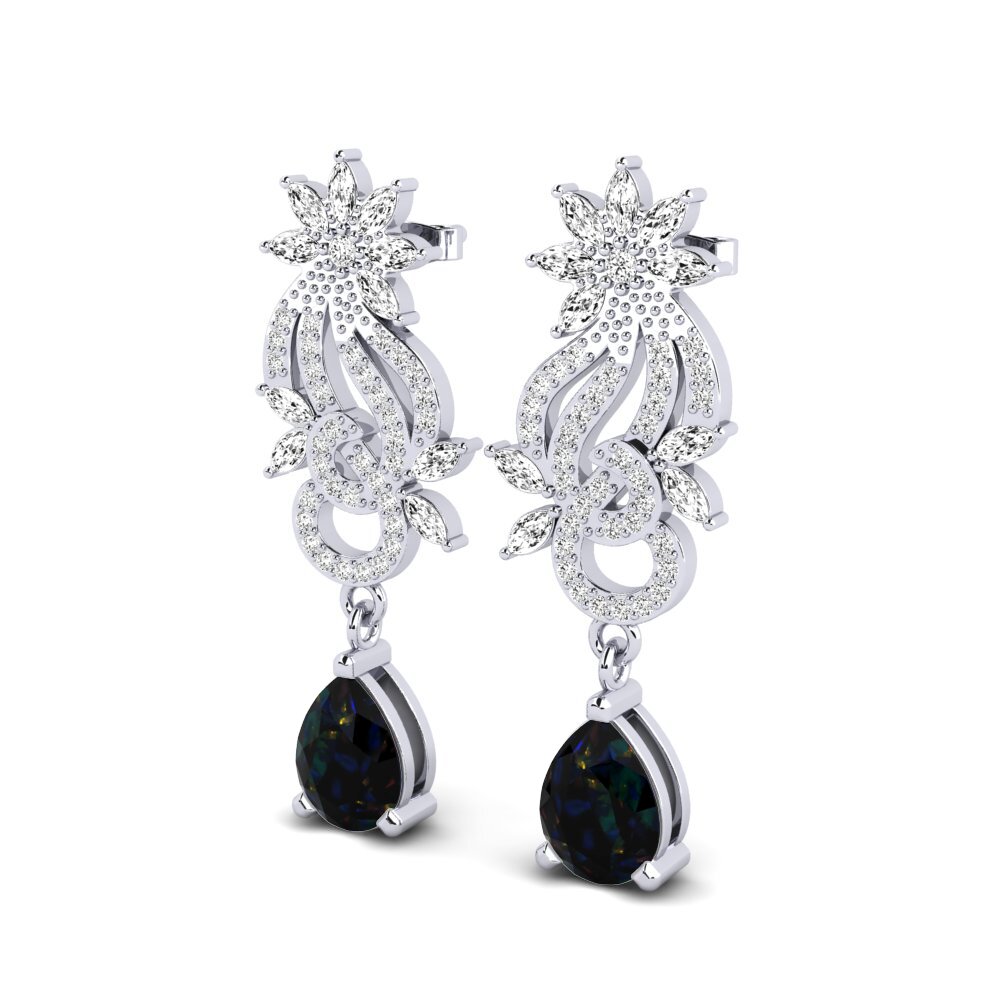 Or Blanc 585 Opale Noire Boucle d'oreille femme Ryann