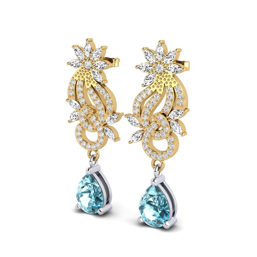 18ct Yellow & White Gold Blue Zircon Women's Earring Ryann