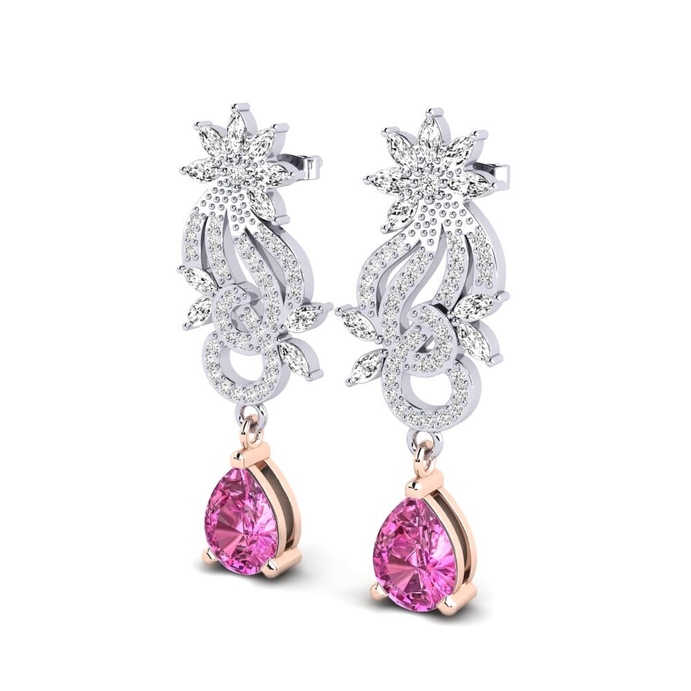 14k Oro Blanco & Rosa Topacio Rosa Pendiente de mujer Ryann