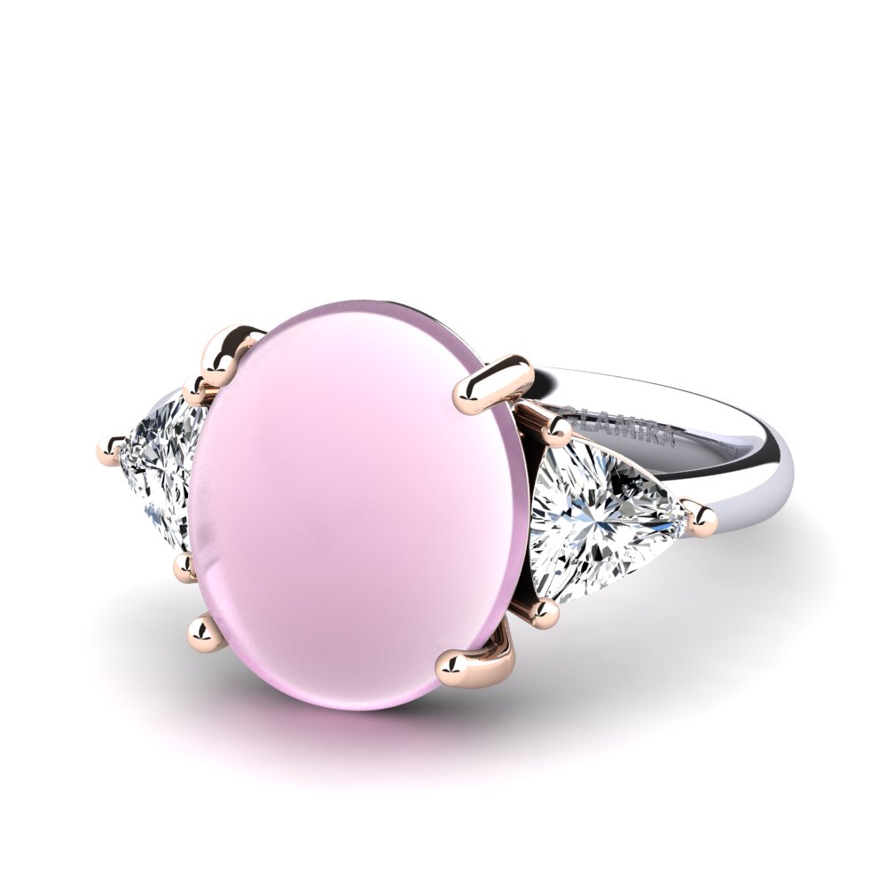 14ct White & Rose Gold Cabochon Rose Quartz Ring Ryenne