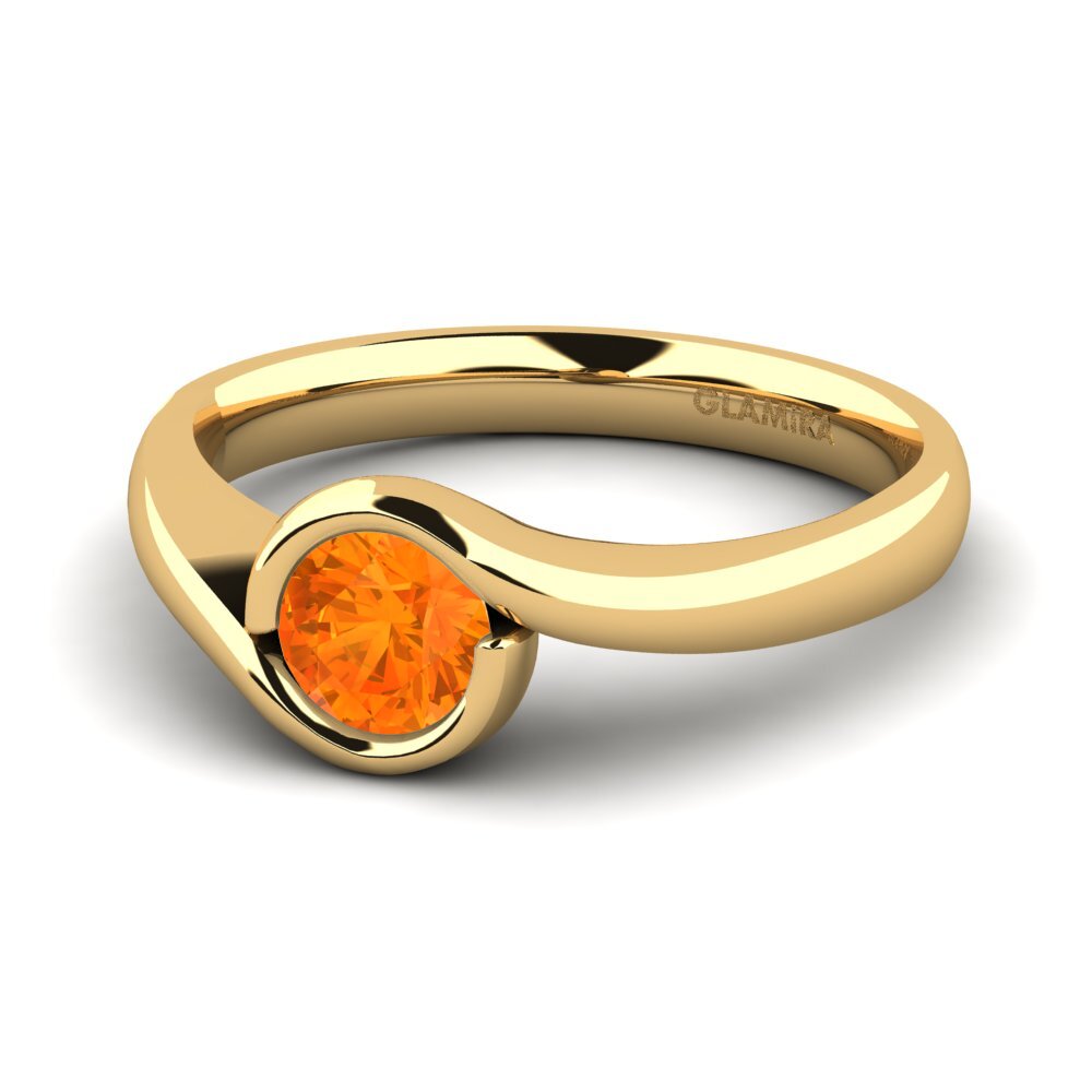 18k Oro Amarillo Zafiro Naranja Anillo de compromiso Sabella 05crt