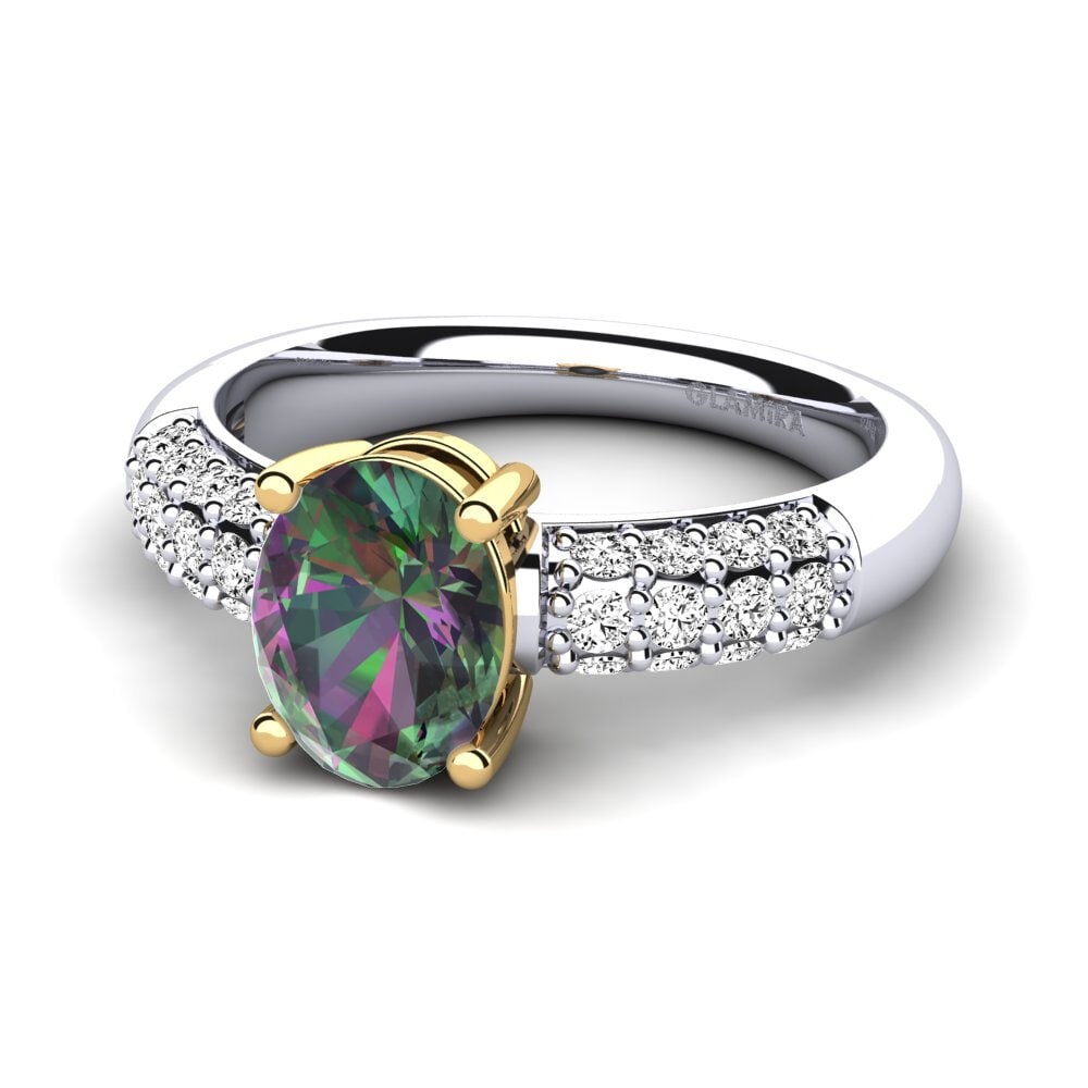 14k Oro Blanco & Amarillo Topacio Místico Anillo de compromiso Sabina