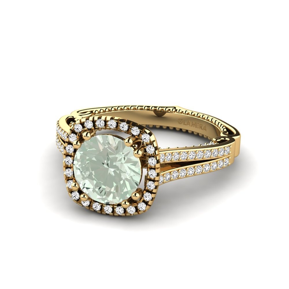 18k Oro Amarillo Amatista verde Anillo de compromiso Saffronia