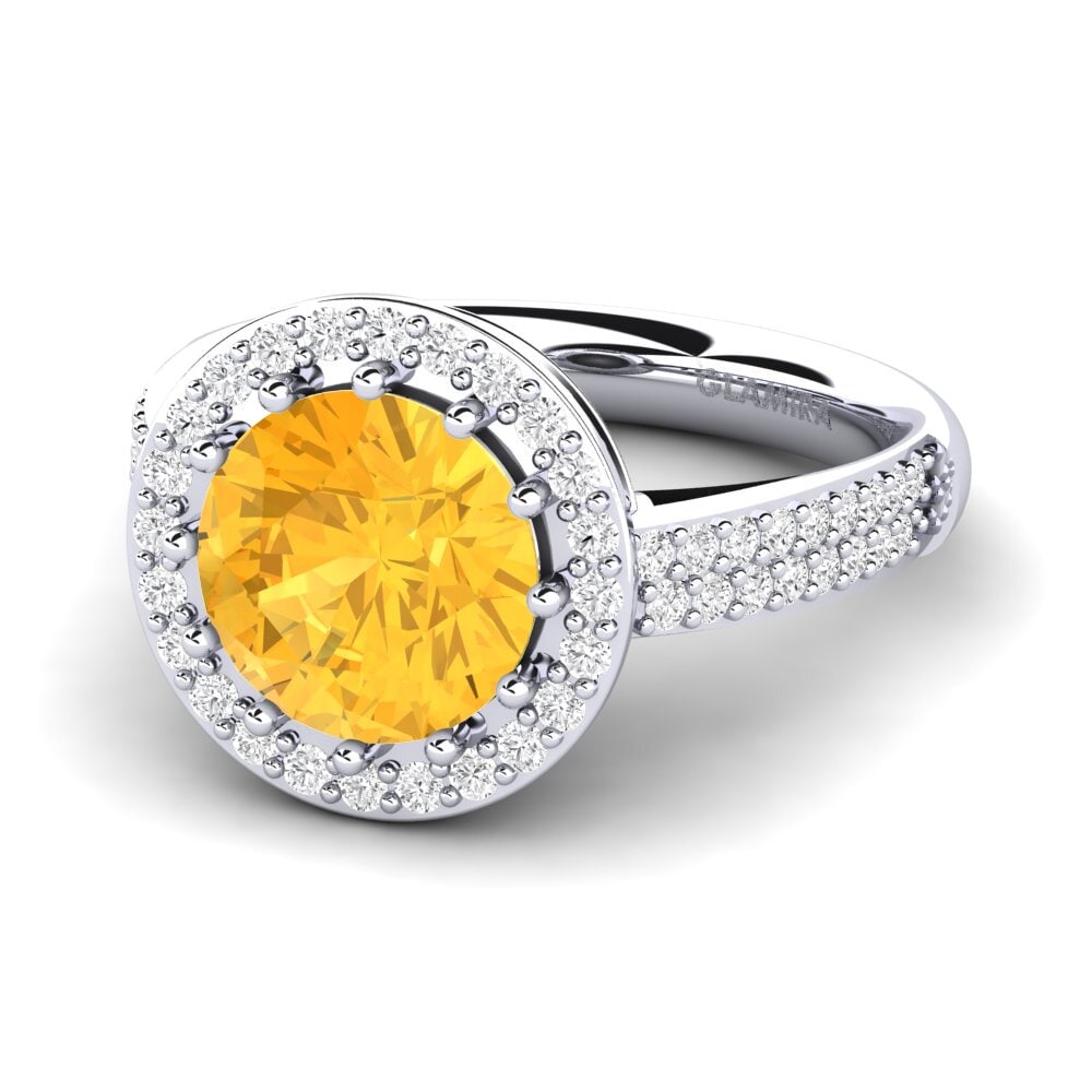 White Silver Citrine Engagement Ring Salerno