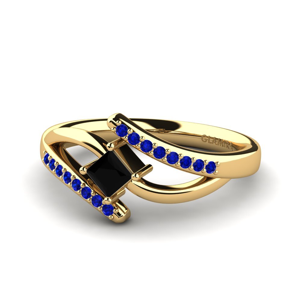14ct Yellow Gold Black Diamond Engagement Ring Samar