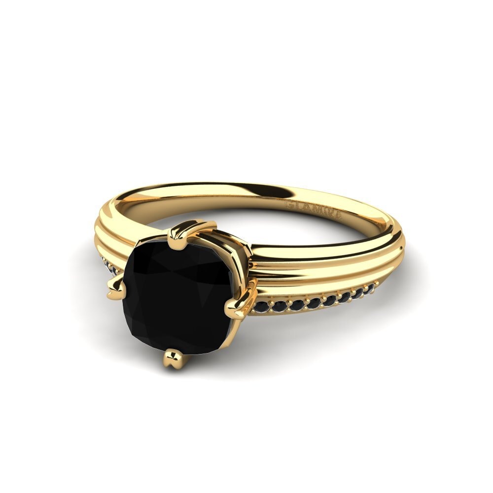 Cushion Black Diamond Engagement Ring Samora