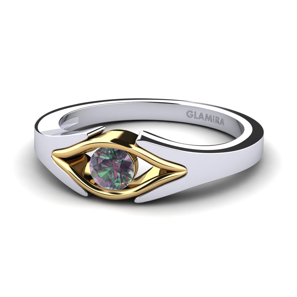 14k Oro Blanco & Amarillo Topacio Místico Anillo de compromiso Samy
