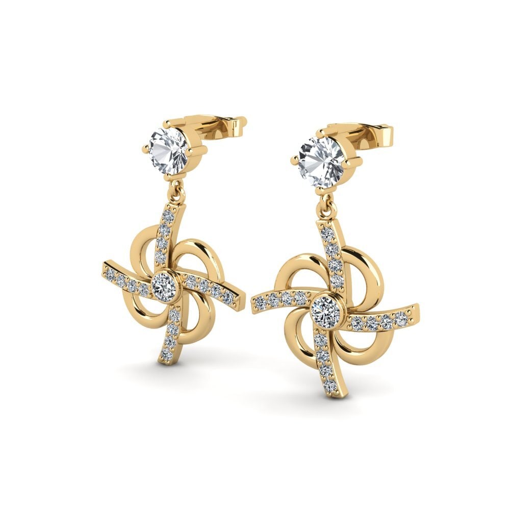 14ct Yellow Gold White Zircon Women's Earring Sanam