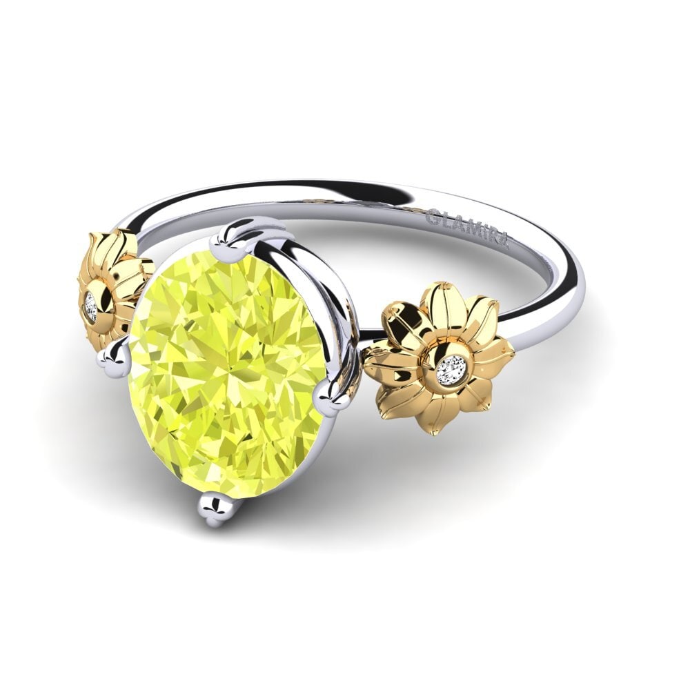 14k Oro Blanco & Amarillo Cuarzo Limón Anillo de compromiso Saona