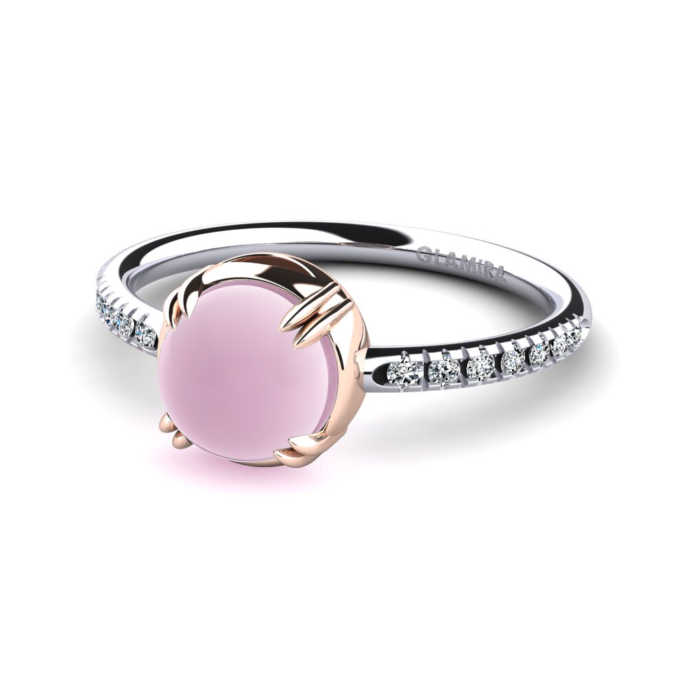 14ct White & Rose Gold Cabochon Rose Quartz Ring Sarette