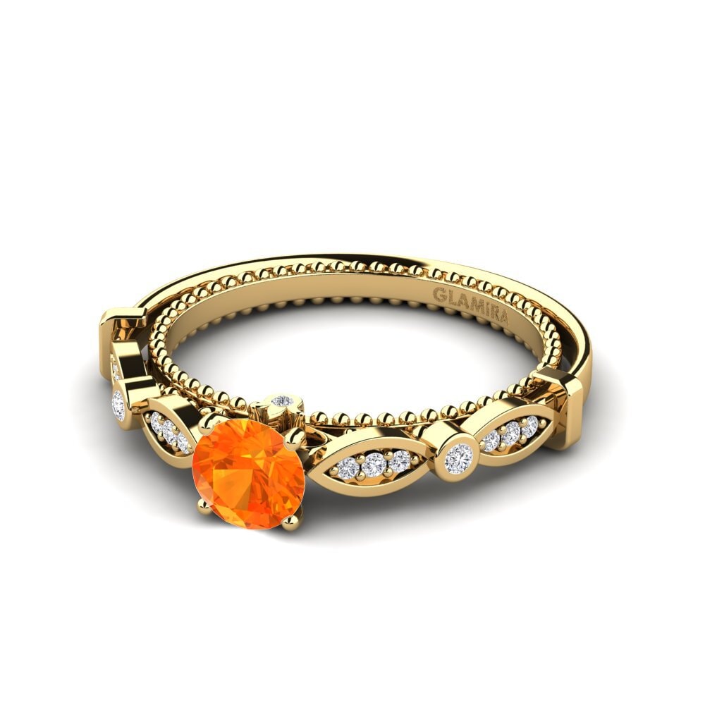 18k Oro Amarillo Zafiro Naranja Anillo de compromiso Sariel