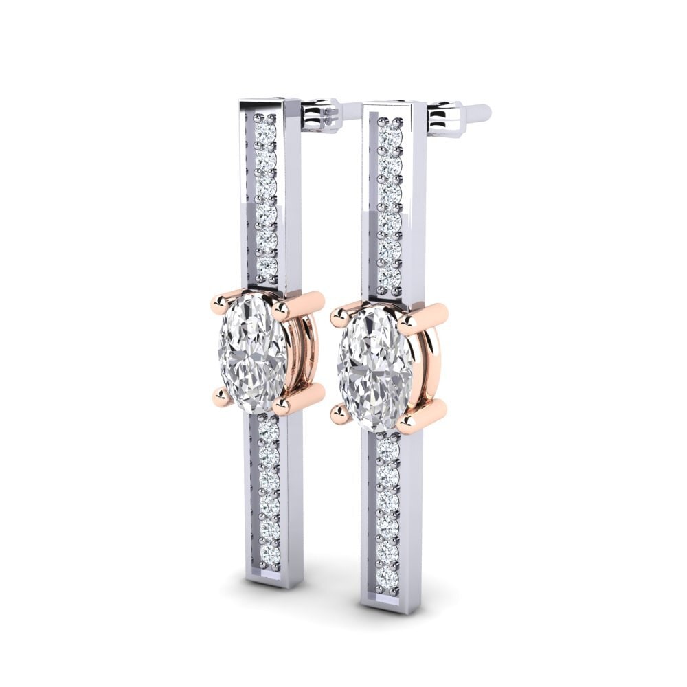 14k Oro Blanco & Rosa Ovalado Pendiente de mujer Sarika