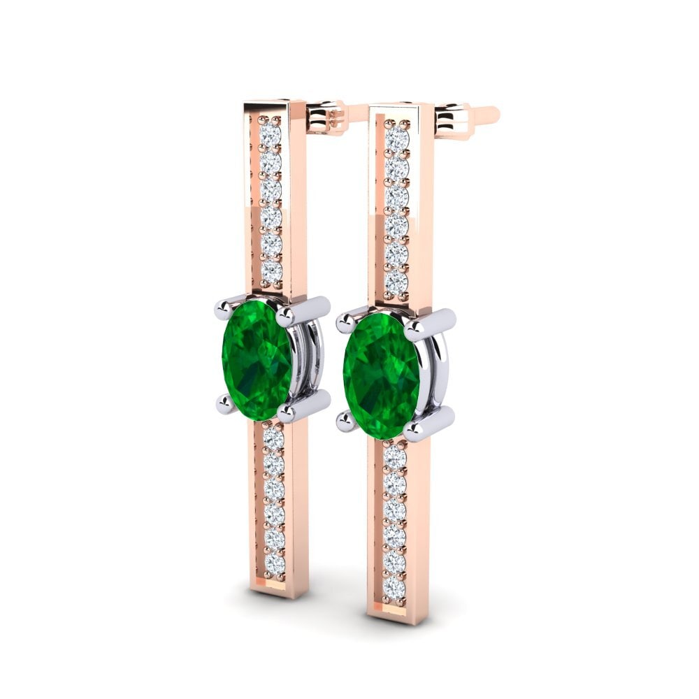 14k Oro Rosa & Blanco Esmeralda (creada en laboratorio) Pendiente de mujer Sarika