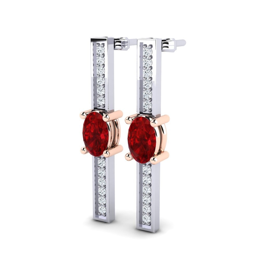 18k Oro Blanco & Rosa Rubí (Creado en laboratorio) Pendiente de mujer Sarika