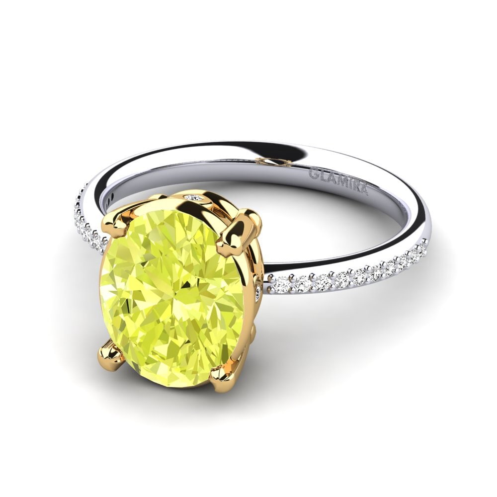 14k Oro Blanco & Amarillo Cuarzo Limón Anillo de compromiso Sarolta