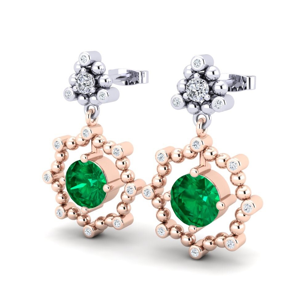 14k Oro Rosa & Blanco Esmeralda (creada en laboratorio) Pendiente de mujer Saturnina