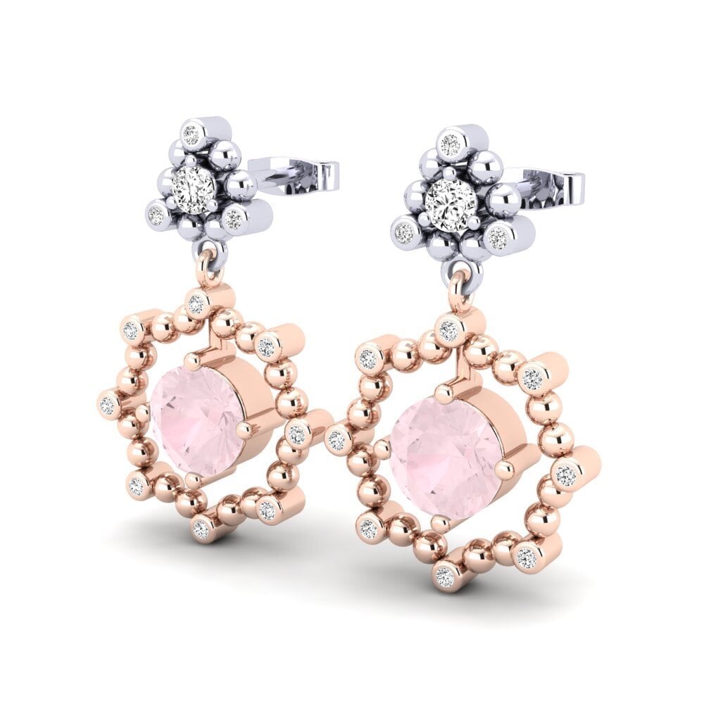 9k Oro Rosa & Blanco Cuarzo rosa Pendiente de mujer Saturnina