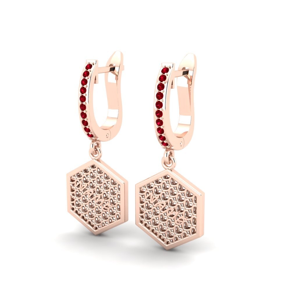 14k Oro Rosa Circonita Roja Pendiente de mujer Scolaire