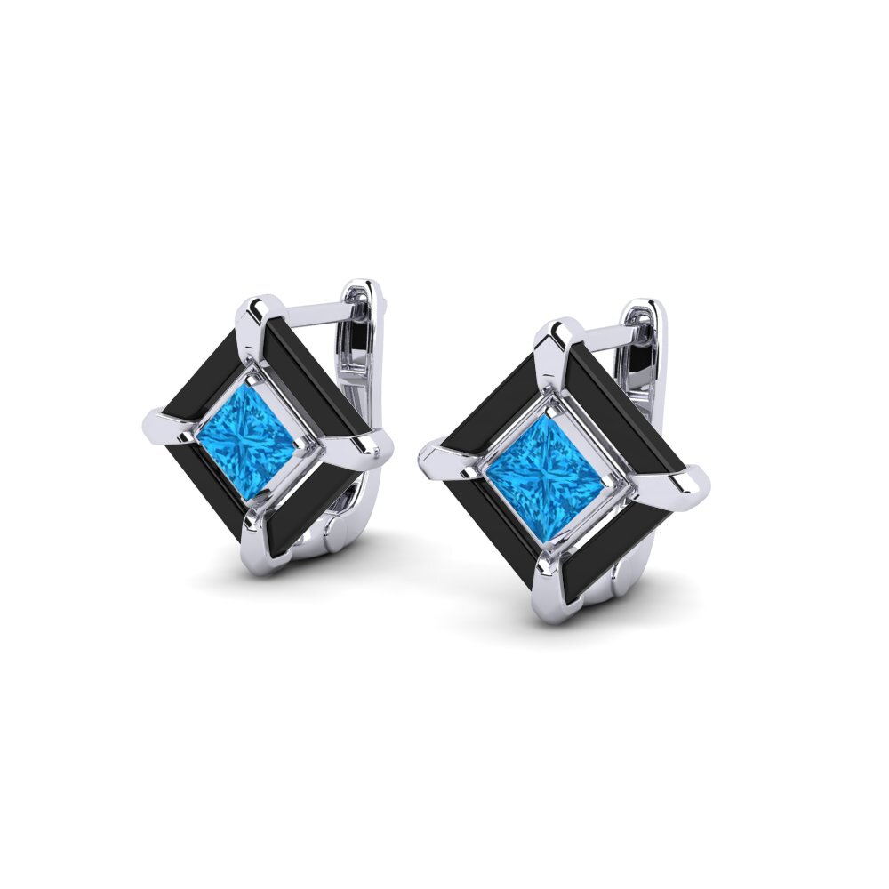 14k Oro Blanco Topacio azul Pendiente de mujer Scudder