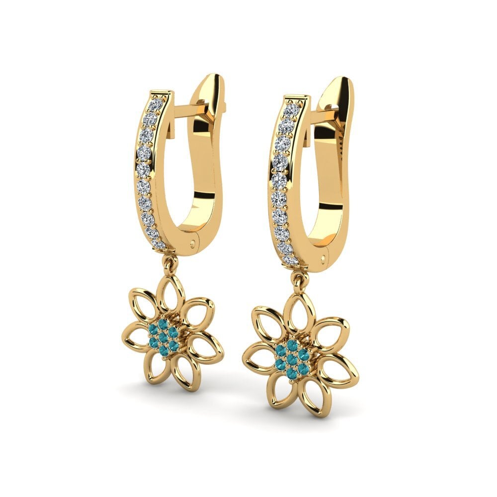 Oro Giallo 750 Diamante Blu Orecchino da donna Scuola