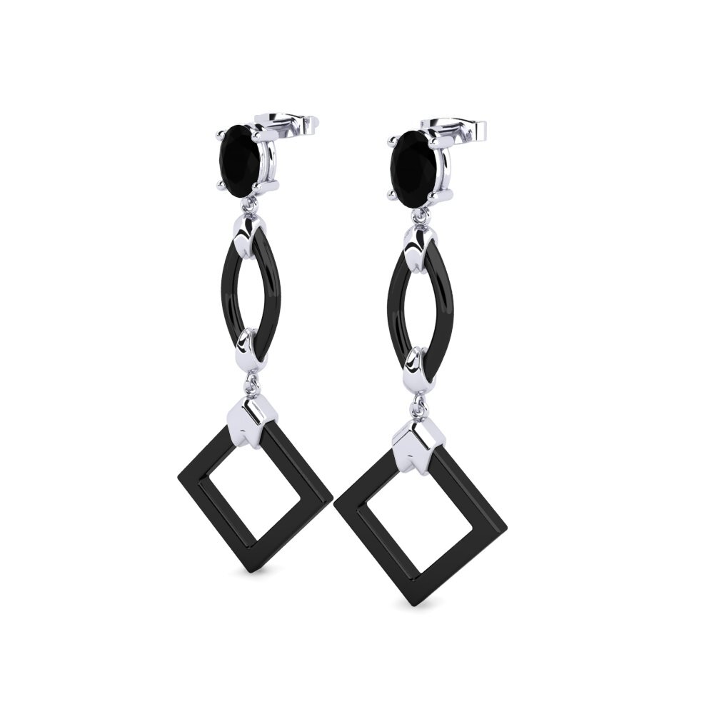 Ovalado Diamante Negro Pendiente de mujer Seelsed