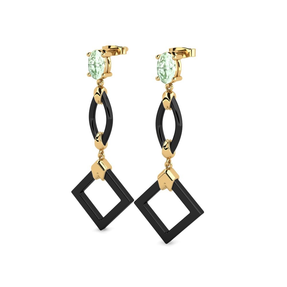 14ct Yellow Gold Green Amethyst Women's Earring Seelsed