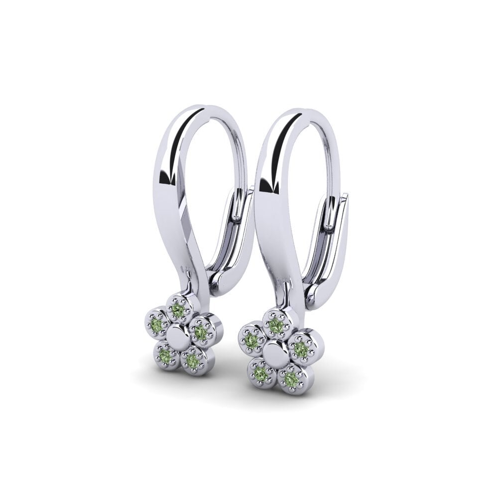 White Silver Green Diamond Kid's Earring Sefate