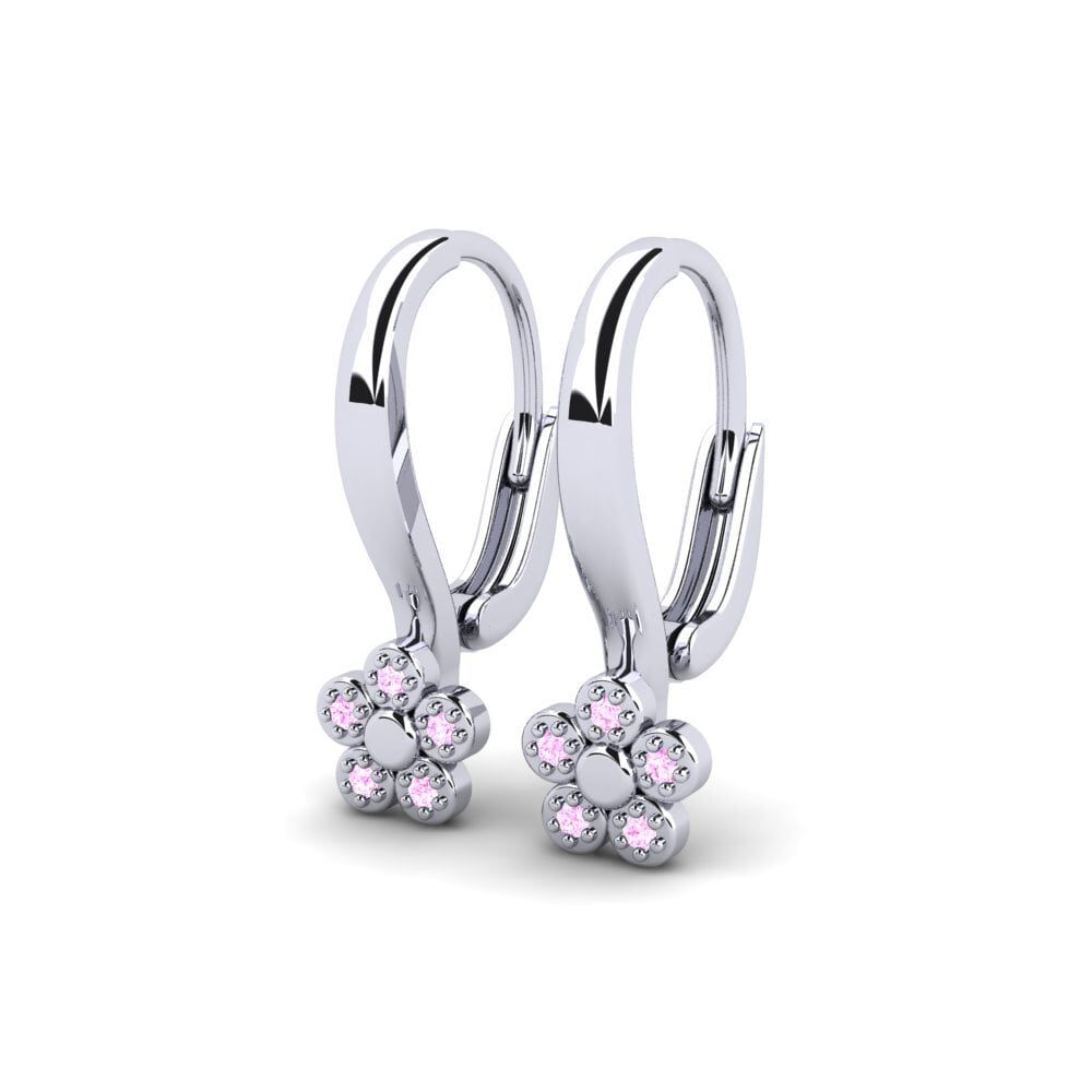 鈀金 粉紅色藍寶石 兒童耳環 Sefate