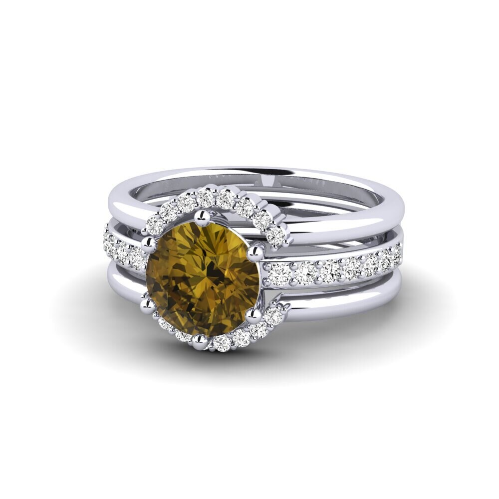 950 Platinum Brown Zircon Ring Segd - SET