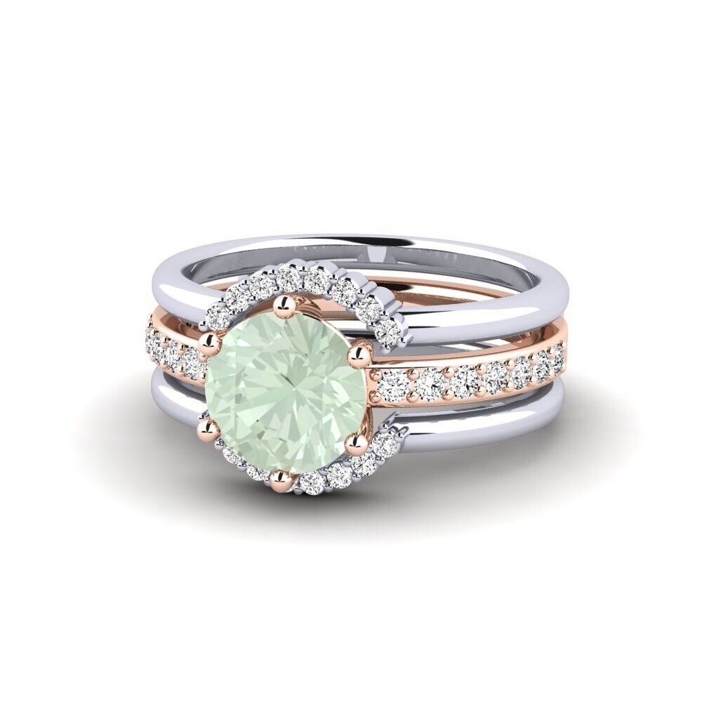 14ct Rose & White Gold Green Amethyst Ring Segd - SET