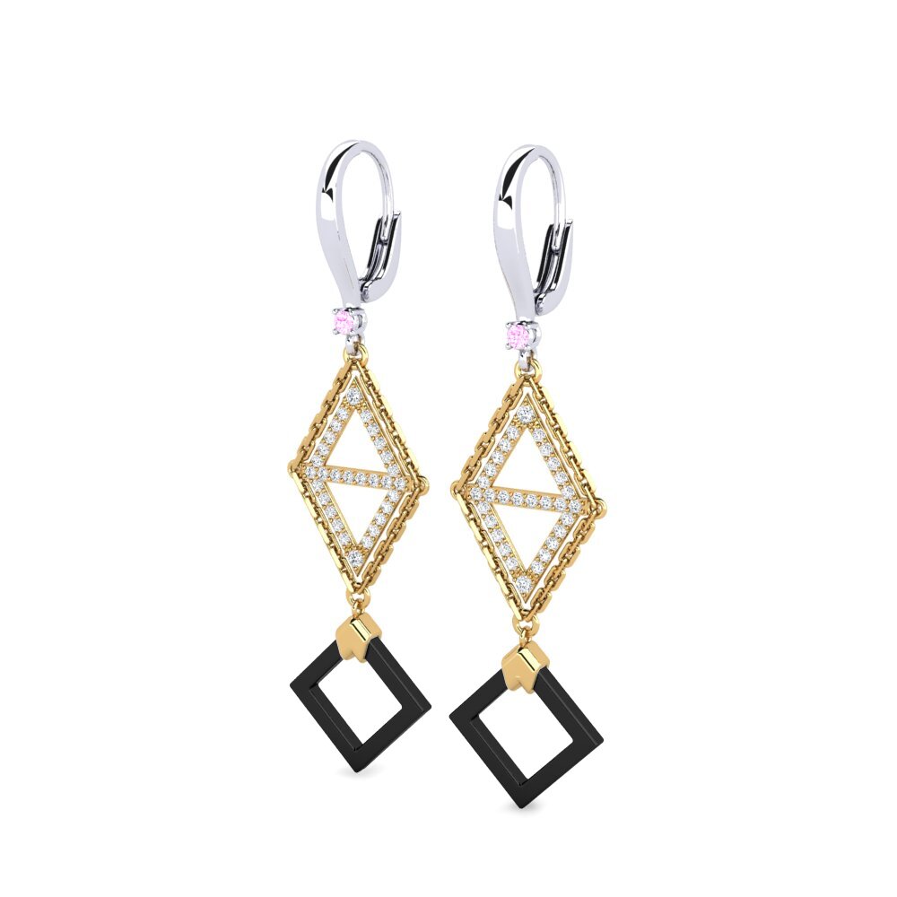 14k Oro Amarillo & Blanco Zafiro Rosado Pendiente de mujer Semien