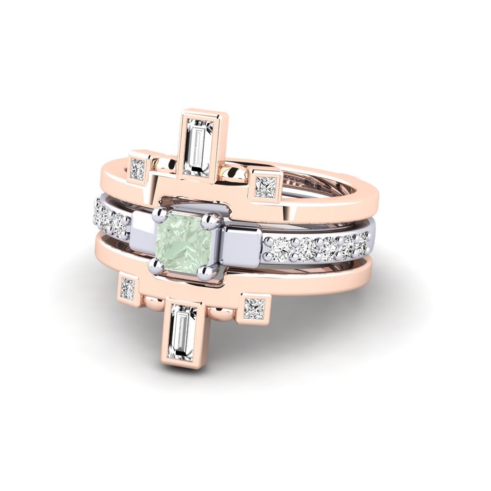 14ct Rose & White Gold Green Amethyst Ring Sendryha - SET