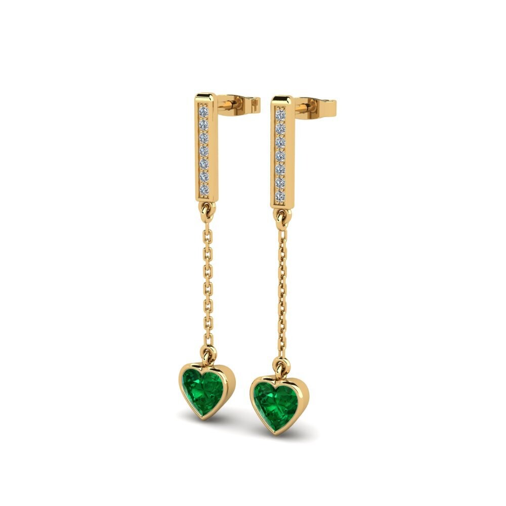 14ct Yellow Gold Emerald (Lab Created) Women's Earring Sennas
