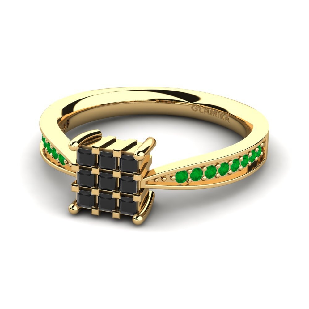 14ct Yellow Gold Black Diamond Engagement Ring Serilda